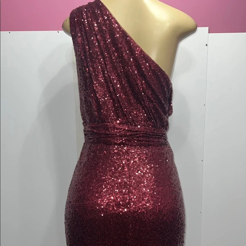 Revelry Red long deep evening dress One Shoulder SequiGown for Weddings zs 22 - Picture 7 of 16